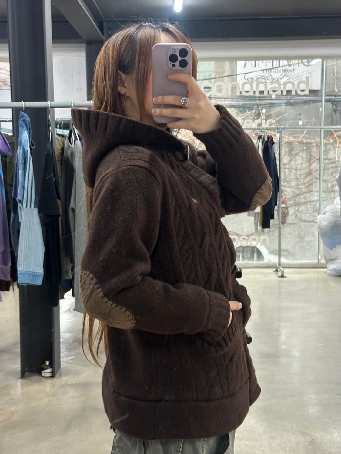 빈폴 초코체크 암패치 꽈배기 더플니트자켓  상품이미지4