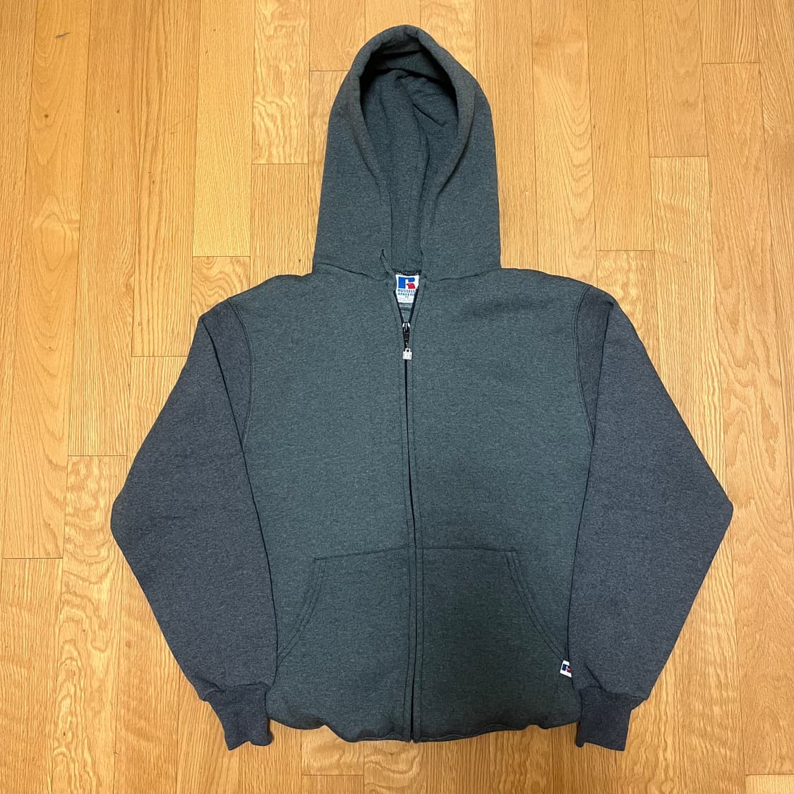 [M] 90s USA 빈티지 러셀 후드집업 투톤 그레이 상품이미지1