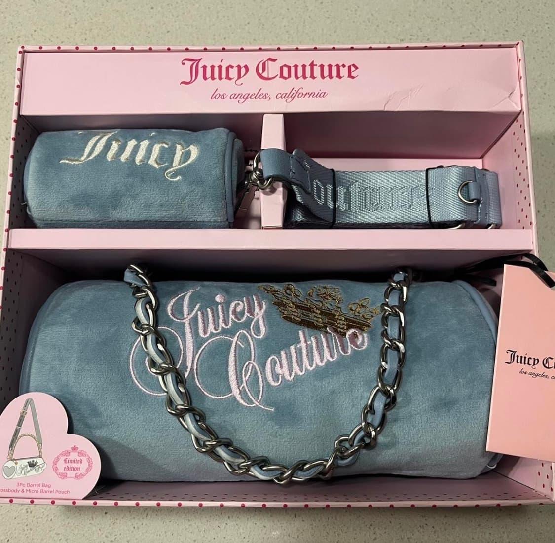 [수능기념할인!] 쥬시꾸뛰르 신상 배럴백 블루 벨벳 상품이미지2