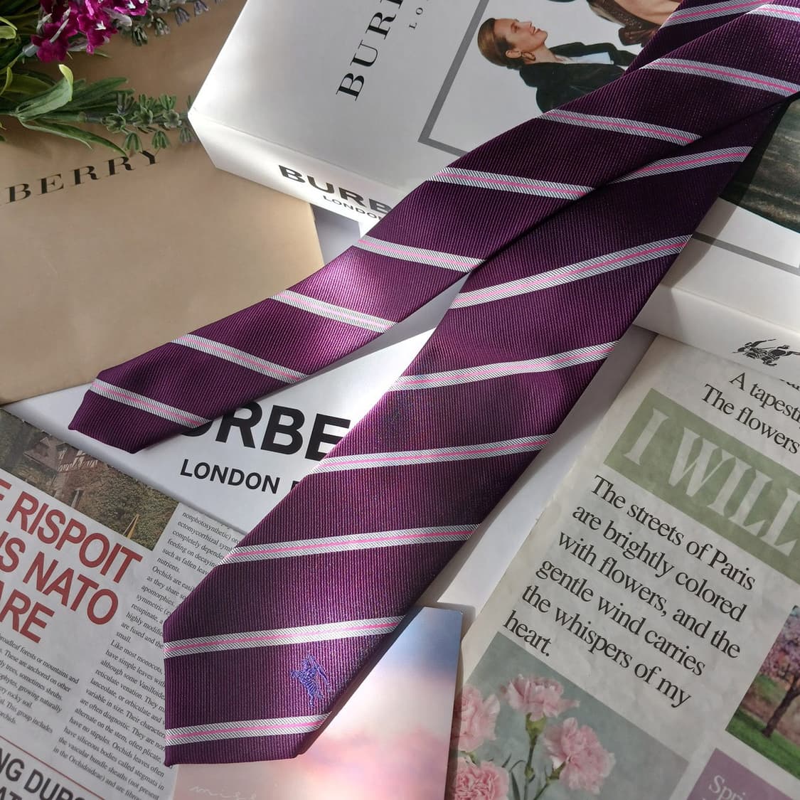 버버리 실크 퍼플 스트라이프 넥타이 6.9cm A+등급 a19658
 상품이미지2