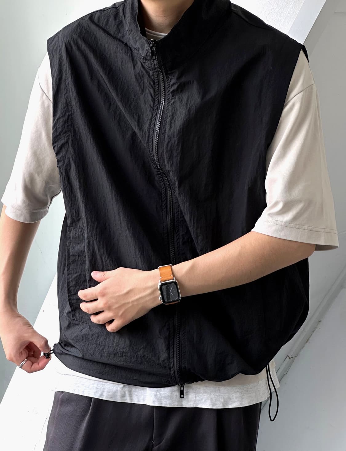 Washed fabric 2way zip design vest 상품이미지9