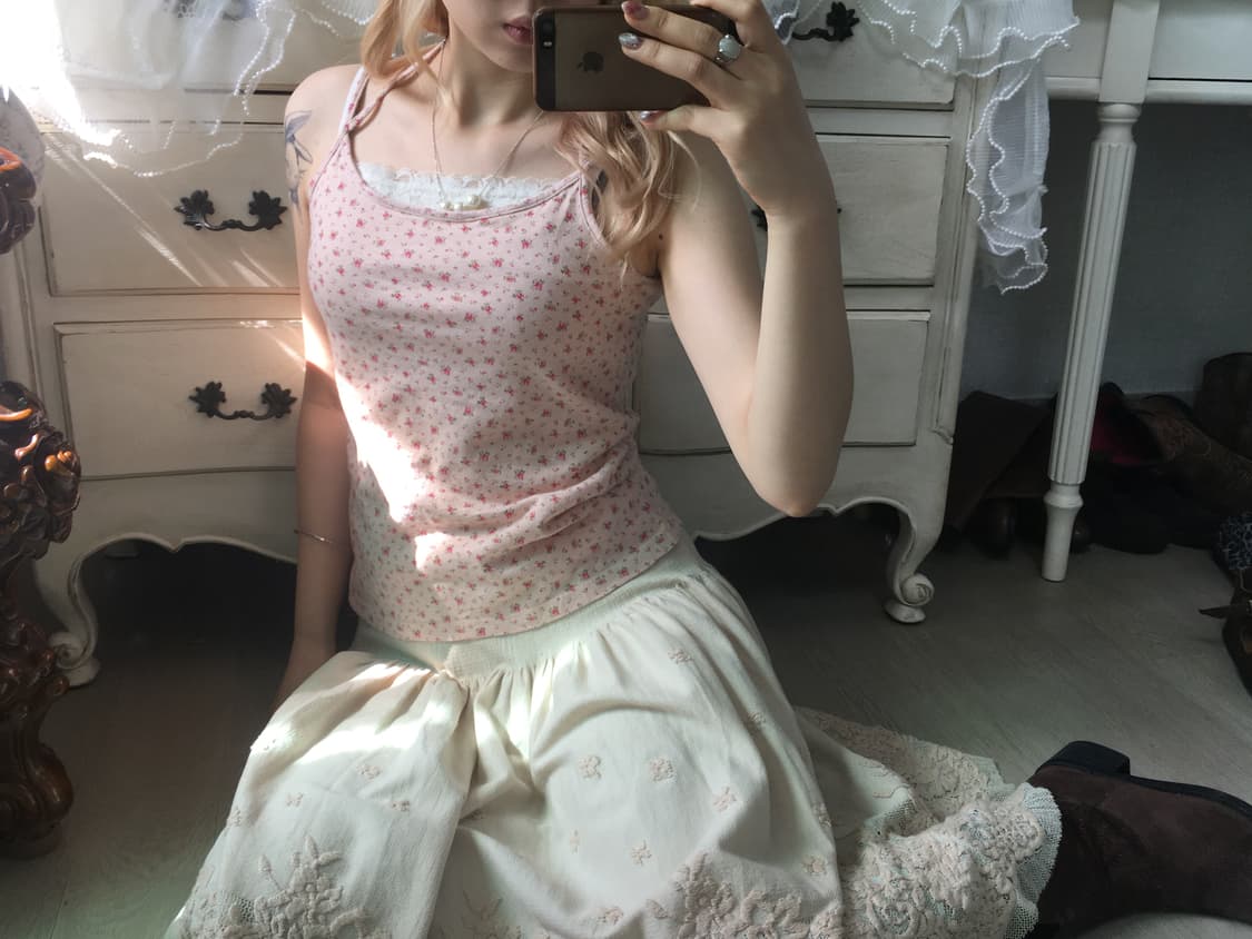 jpn vintage pink flower halter sleeveles 상품이미지2