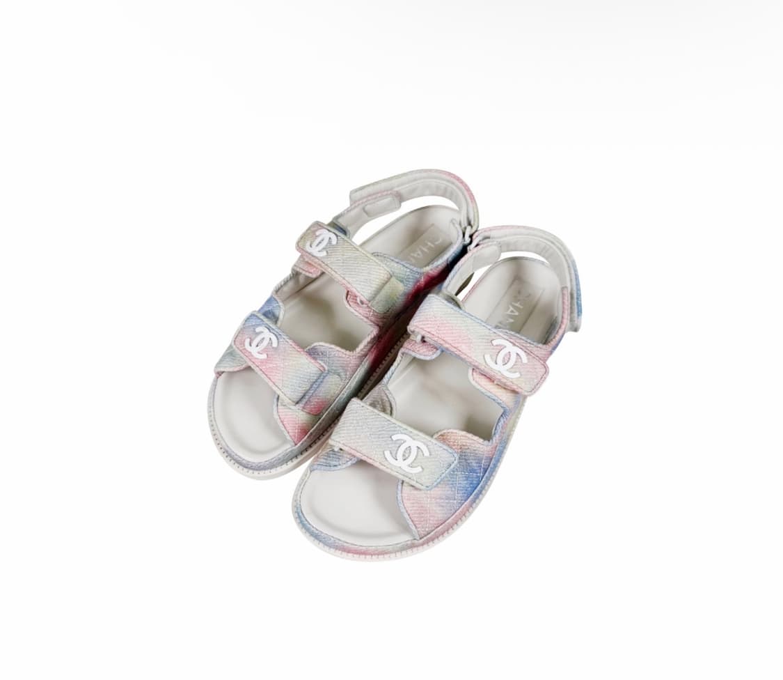 [38.5] 샤넬 여성 멀티 CC로고 벨크로 뮬 샌들 레인보우 파스텔 상품이미지3