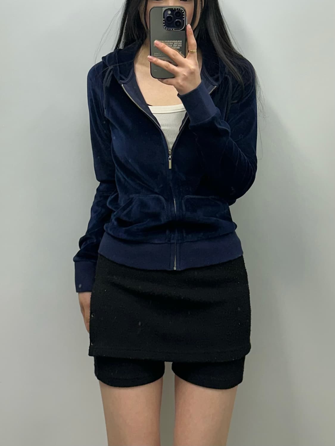 에고이스트 와투케 네이비 벨벳 후드집업 상품이미지1
