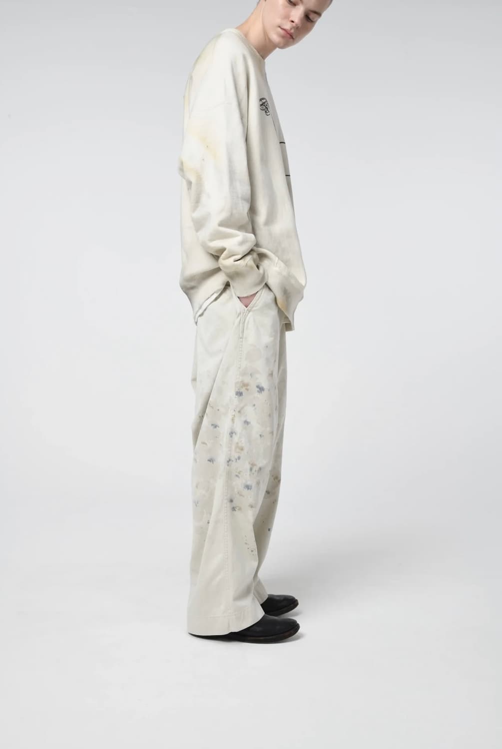 바우와우 25SS 스테인드 페인트 워싱 치노 워크 팬츠 바지 L 상품이미지2