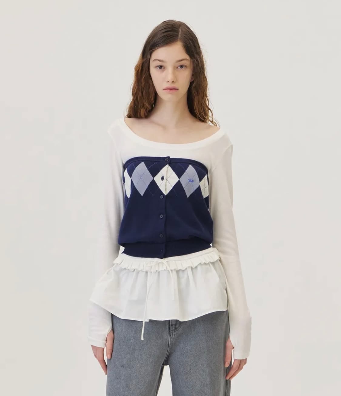 그로브 아가일 튜브탑+가디건 세트 상품이미지2