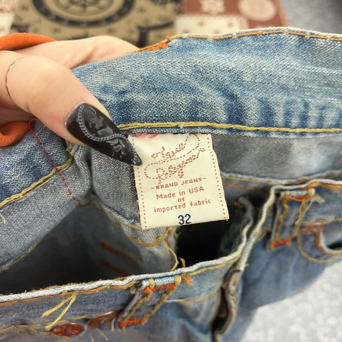 트루릴리전 빌리 슈퍼 티 찢청 컬러 스티치 데님팬츠 32인치 C08627 상품이미지6