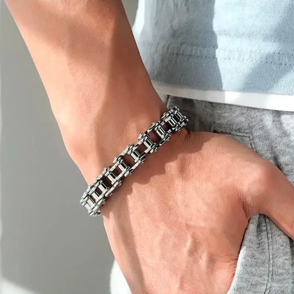 프리미엄 925 실버 빈티지 체인 팔찌, 남성용 주 얼리 상품이미지2