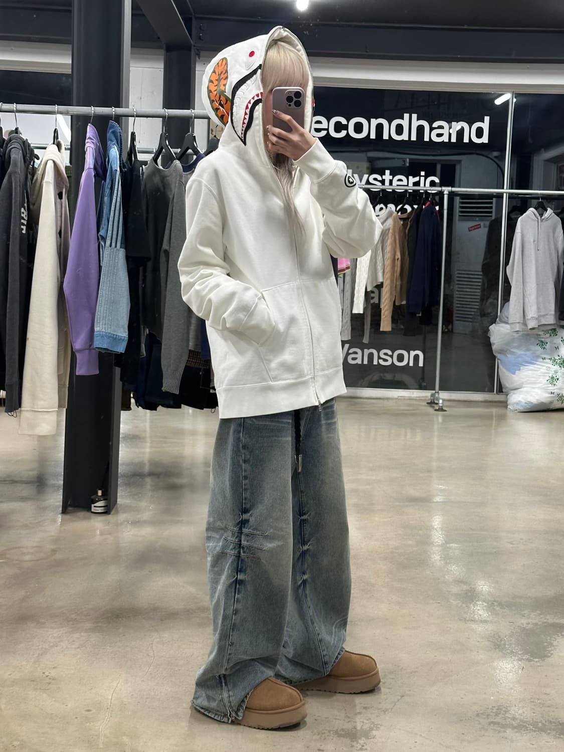 베이프 화이트 샤크 풀 집업 후드 상품이미지2