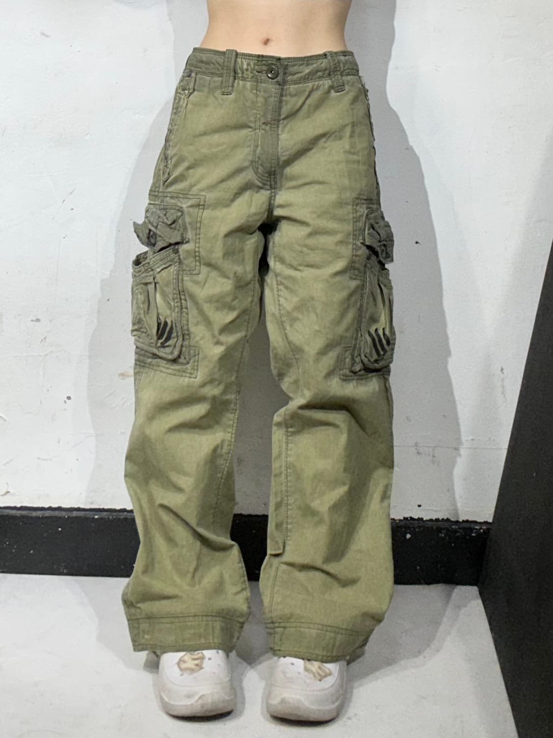 빈티지 y2k 올리브 카키 포켓 포인트 카고 팬츠 와이드 바지  상품이미지2