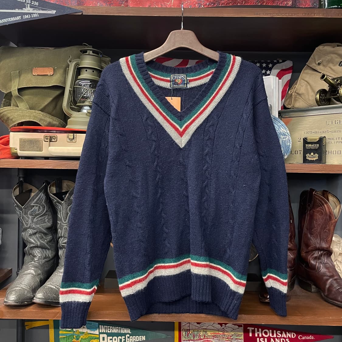 90s 챕스 랄프로렌 브이넥 크리캣 꽈배기 니트 스웨터 N26 상품이미지1