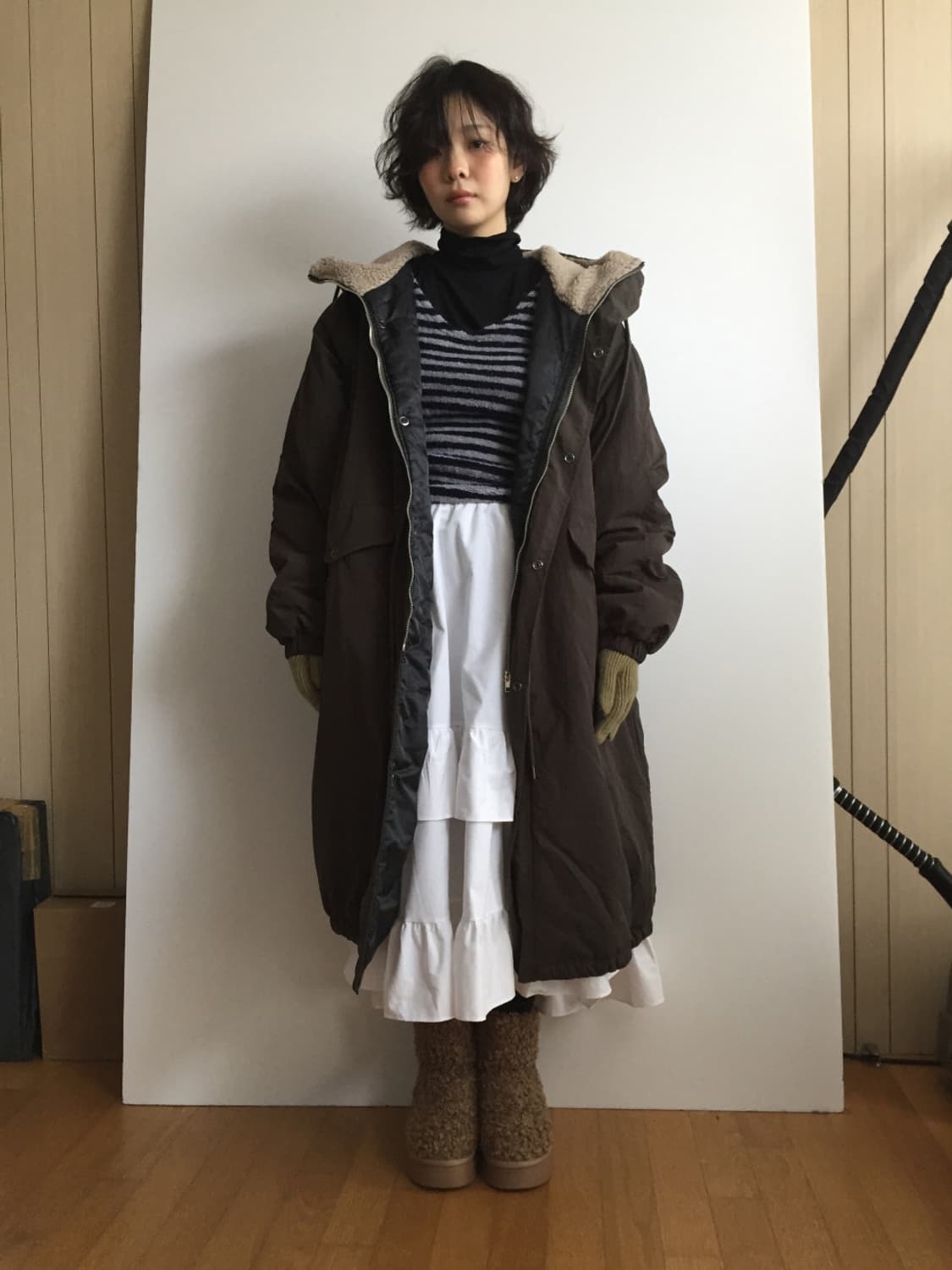 더기 맥시 후드 야상 점퍼 카키 상품이미지2