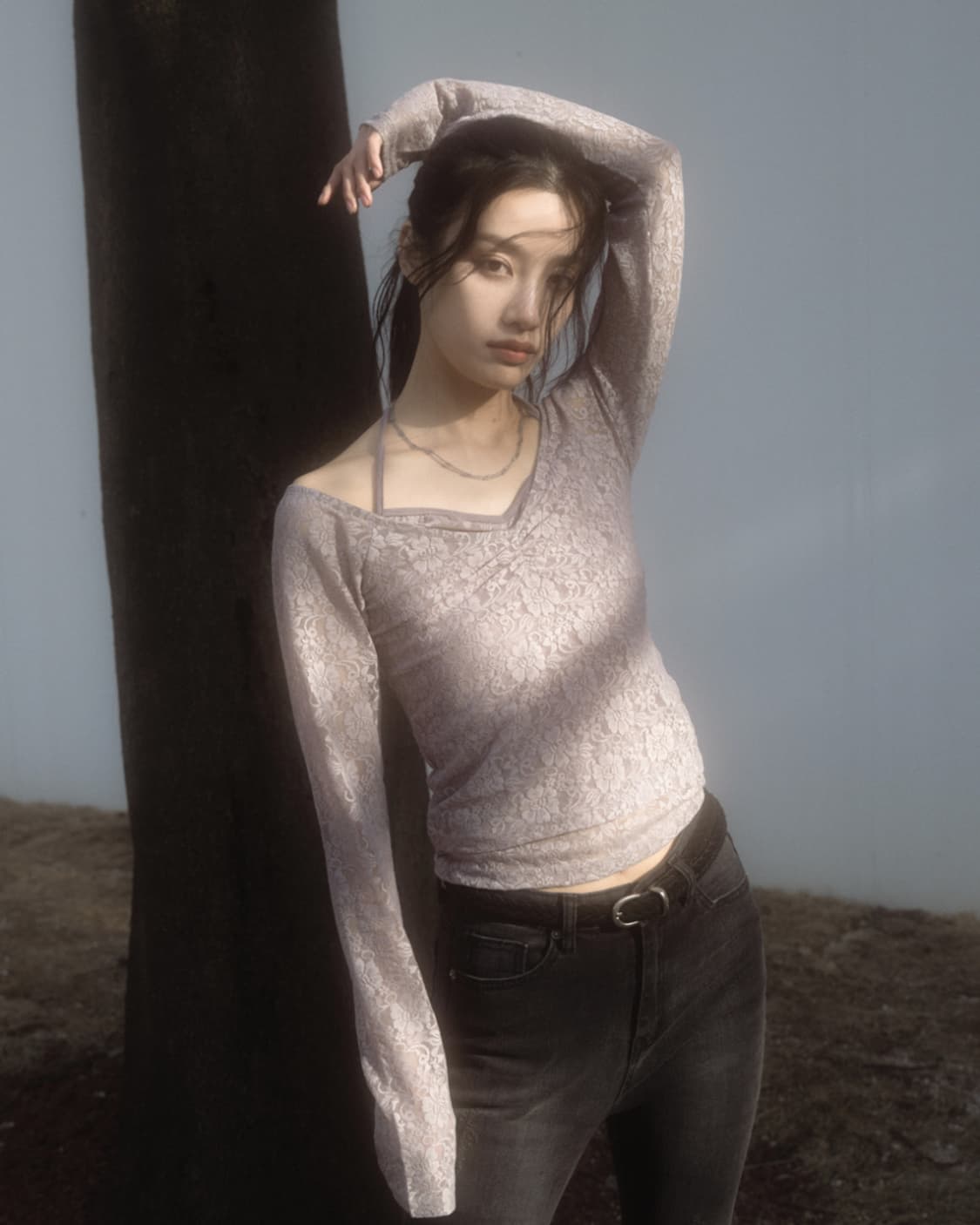 애즈온 FLOWER LACE PETIT T 그레이 상품이미지1