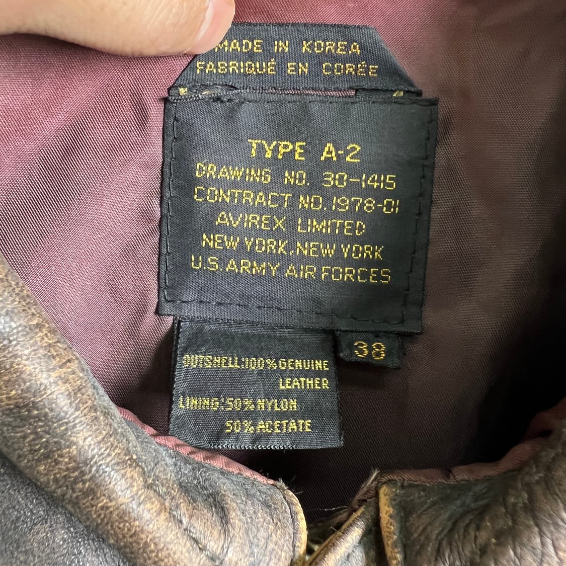 90's 아비렉스 A-2 플라이트 레더 봄버 자켓 38 상품이미지3
