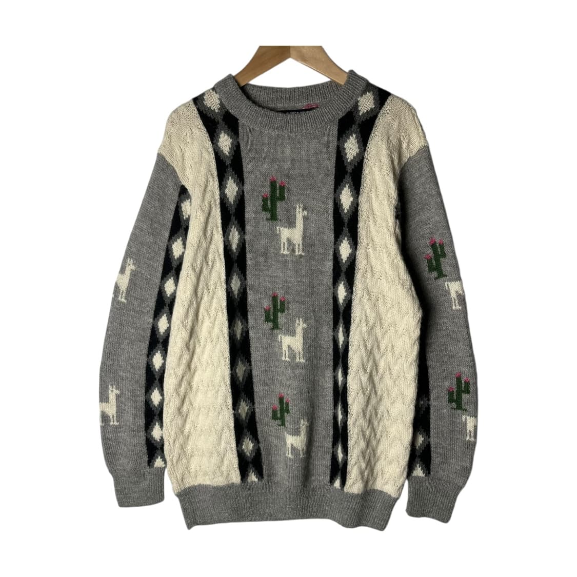 [ALPACA HOUSE] 알파카하우스 페루산 라마 선인장 자카드 니트 상품이미지1