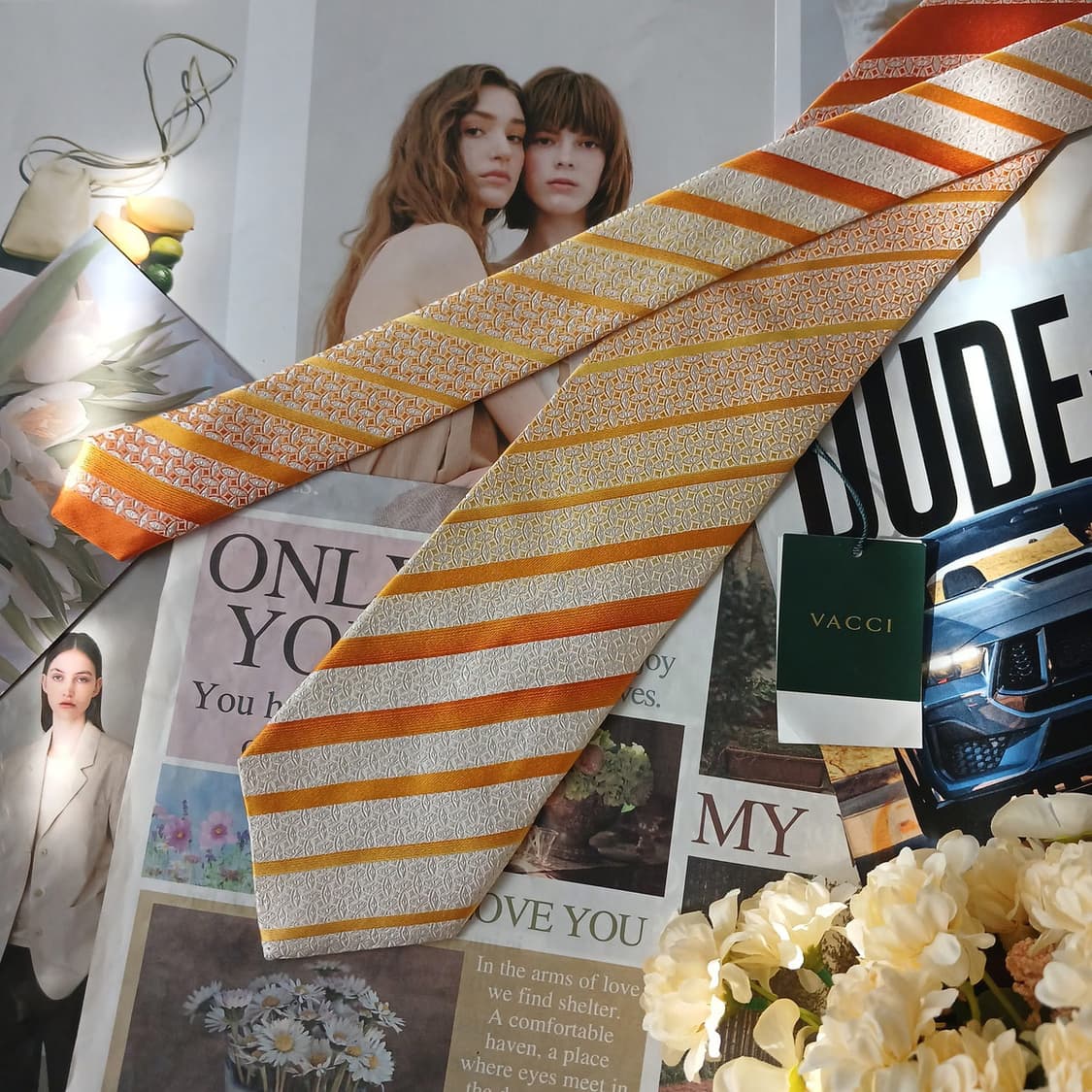 바씨 실크 옐로우 스트라이프 넥타이 8.7cm 새상품 A19097
 상품이미지2