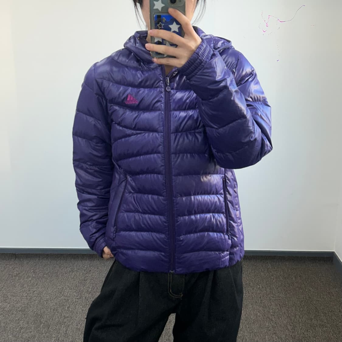 Adidas 아디다스 핑크 삼각로고 퍼플 경량패딩 상품이미지1