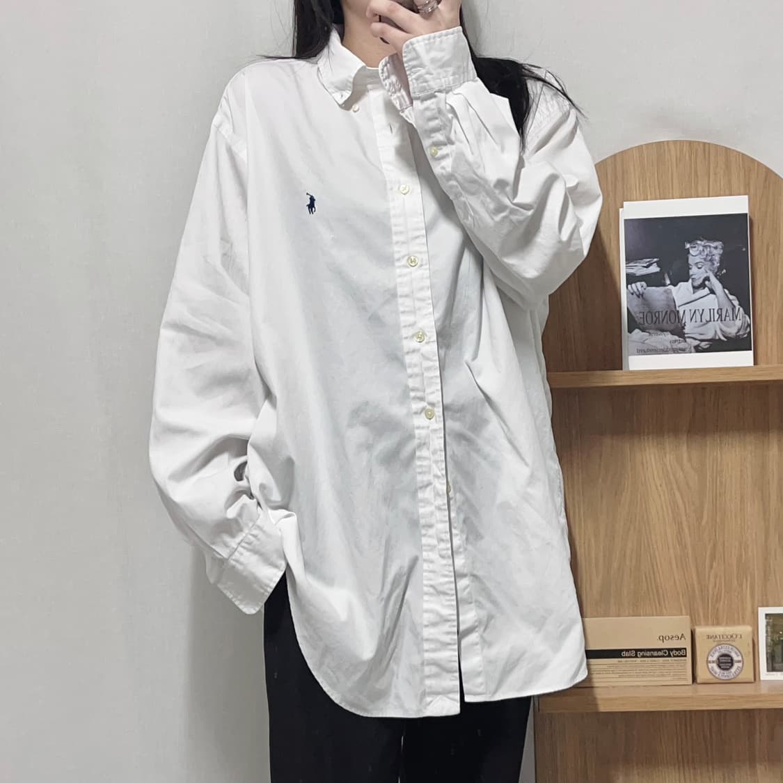 [정품] 폴로 화이트 / 네이비포니 솔리드 오버핏 셔츠 [ 17 ] 상품이미지1