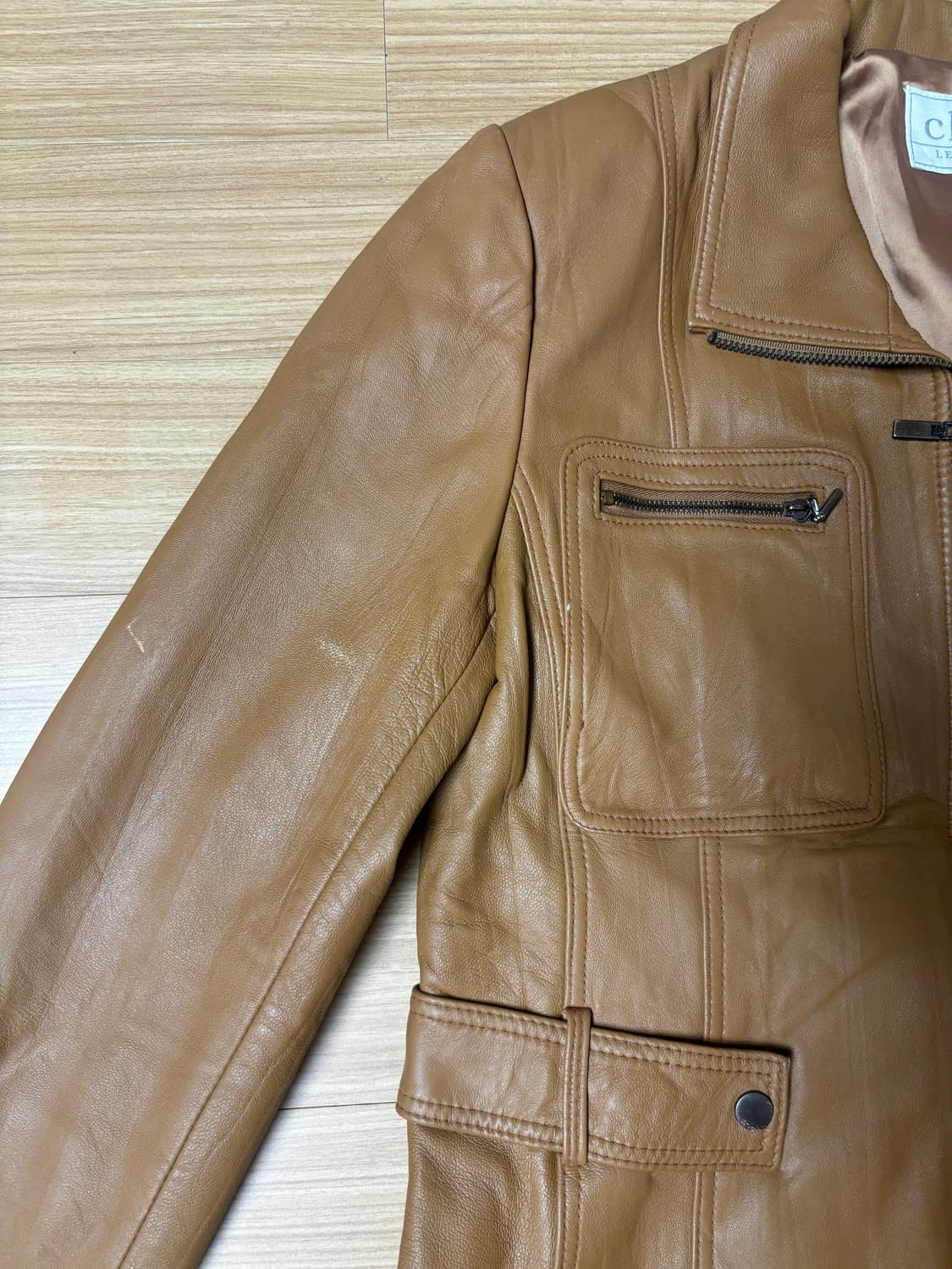 Chic 램스킨 브라운 레더자켓 상품이미지7