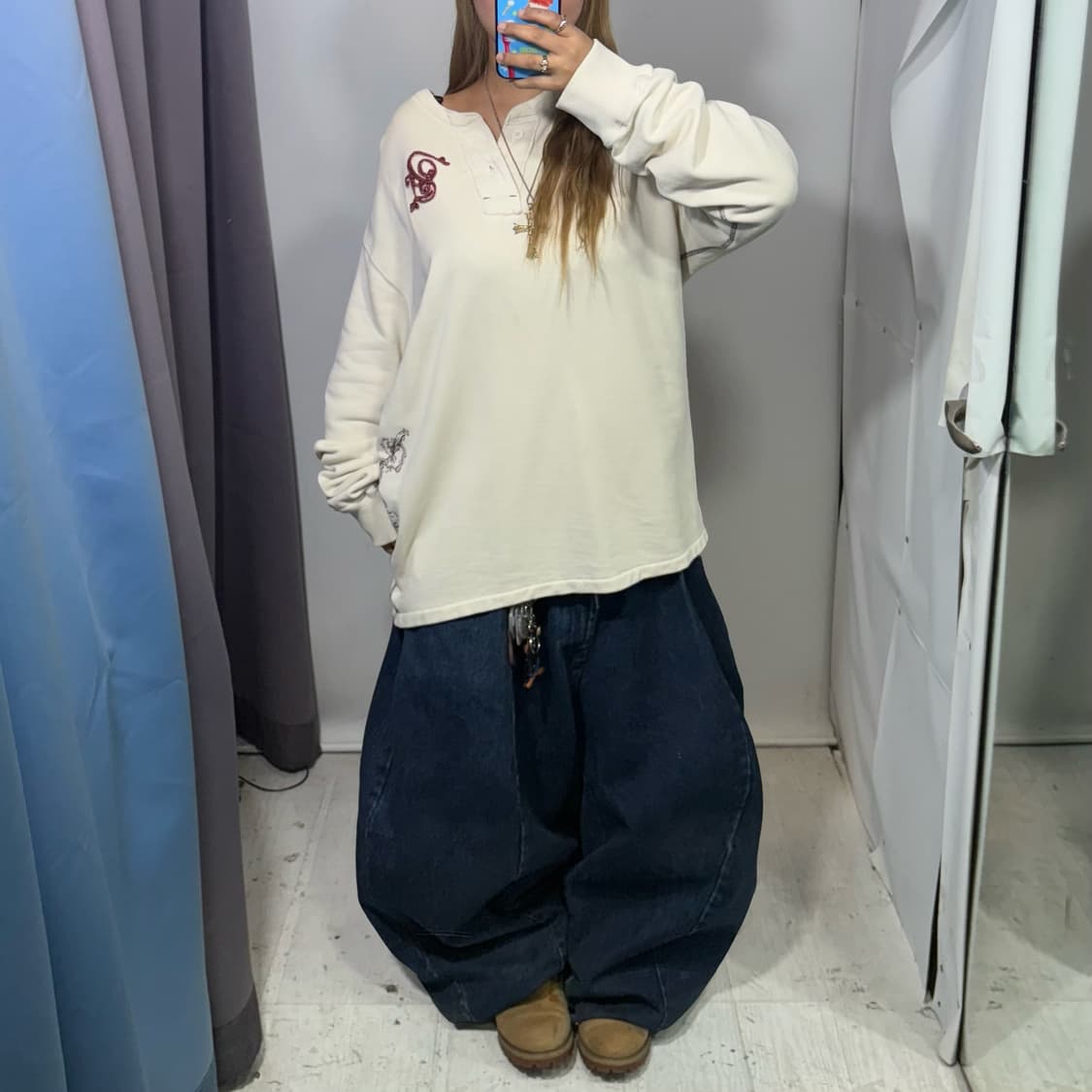 빈티지 퀵실버 자수 헨리넥 롱슬리브  상품이미지3