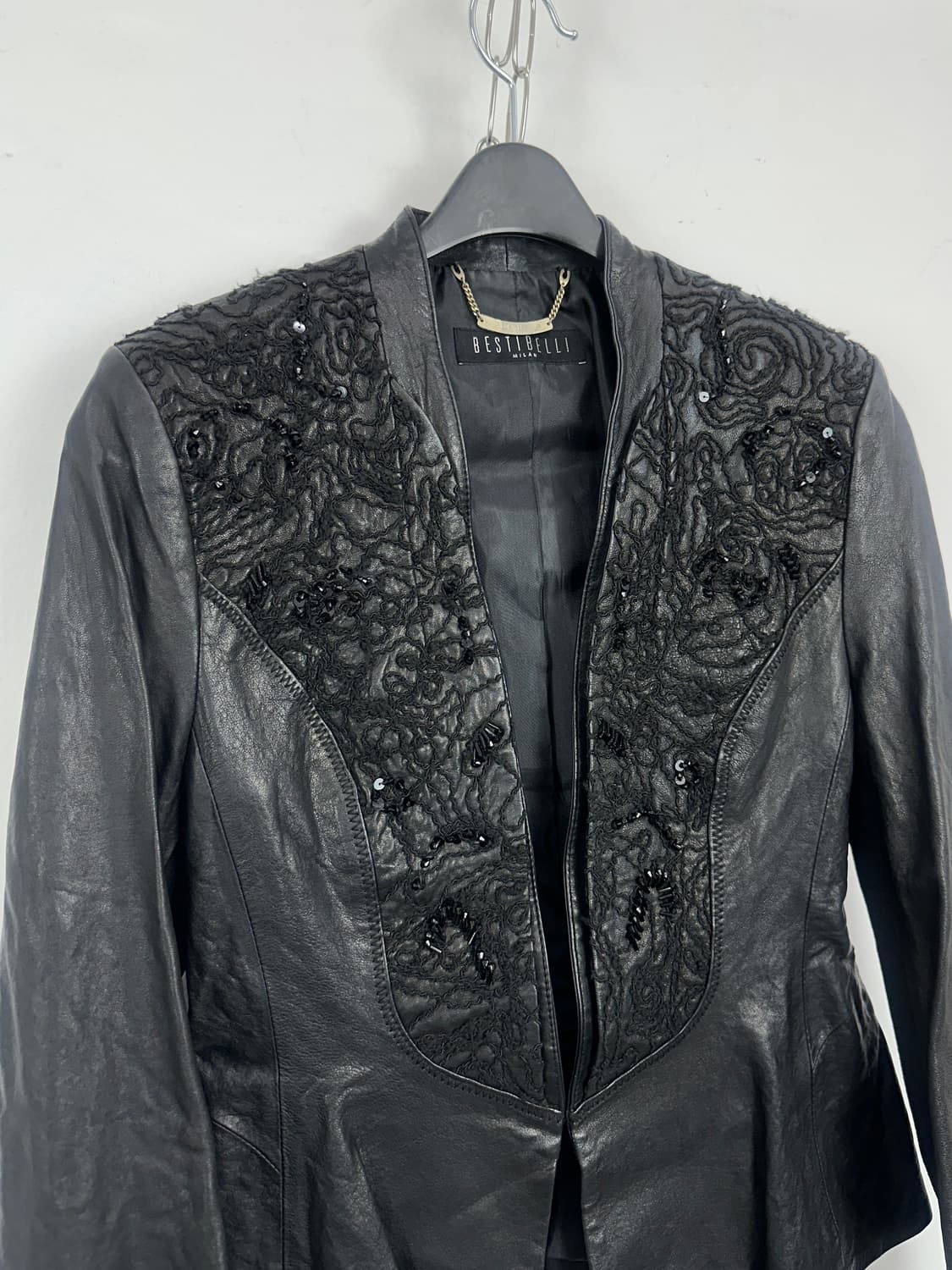 Beaded Lambskin Panel Leather Jacket 상품이미지5