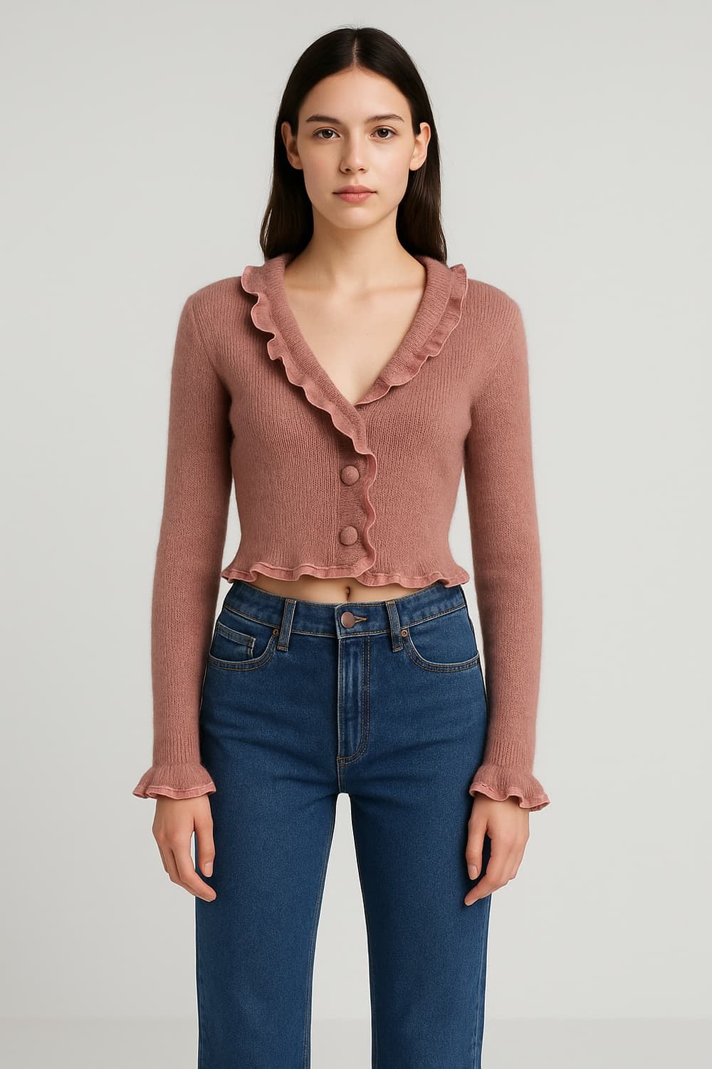 자라 ZARA 러플 크롭 가디건 핑크 M  상품이미지1