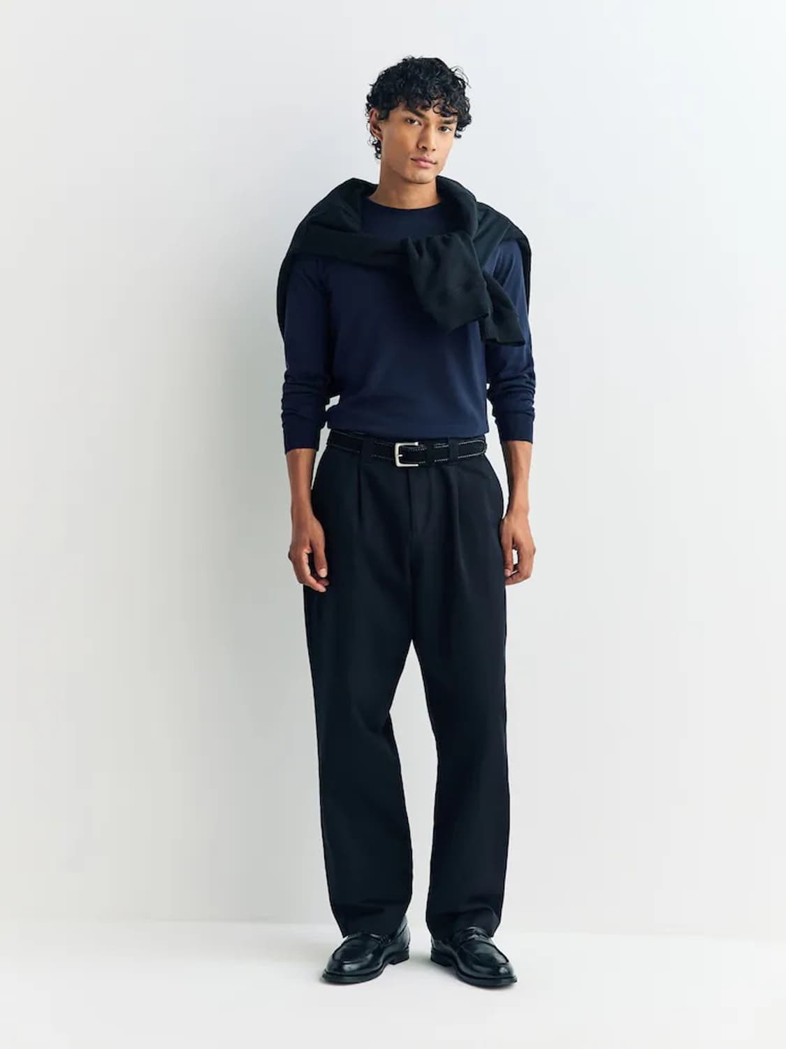 존스메들리 메리노울 텍스처 니트 네이비 L 상품이미지2