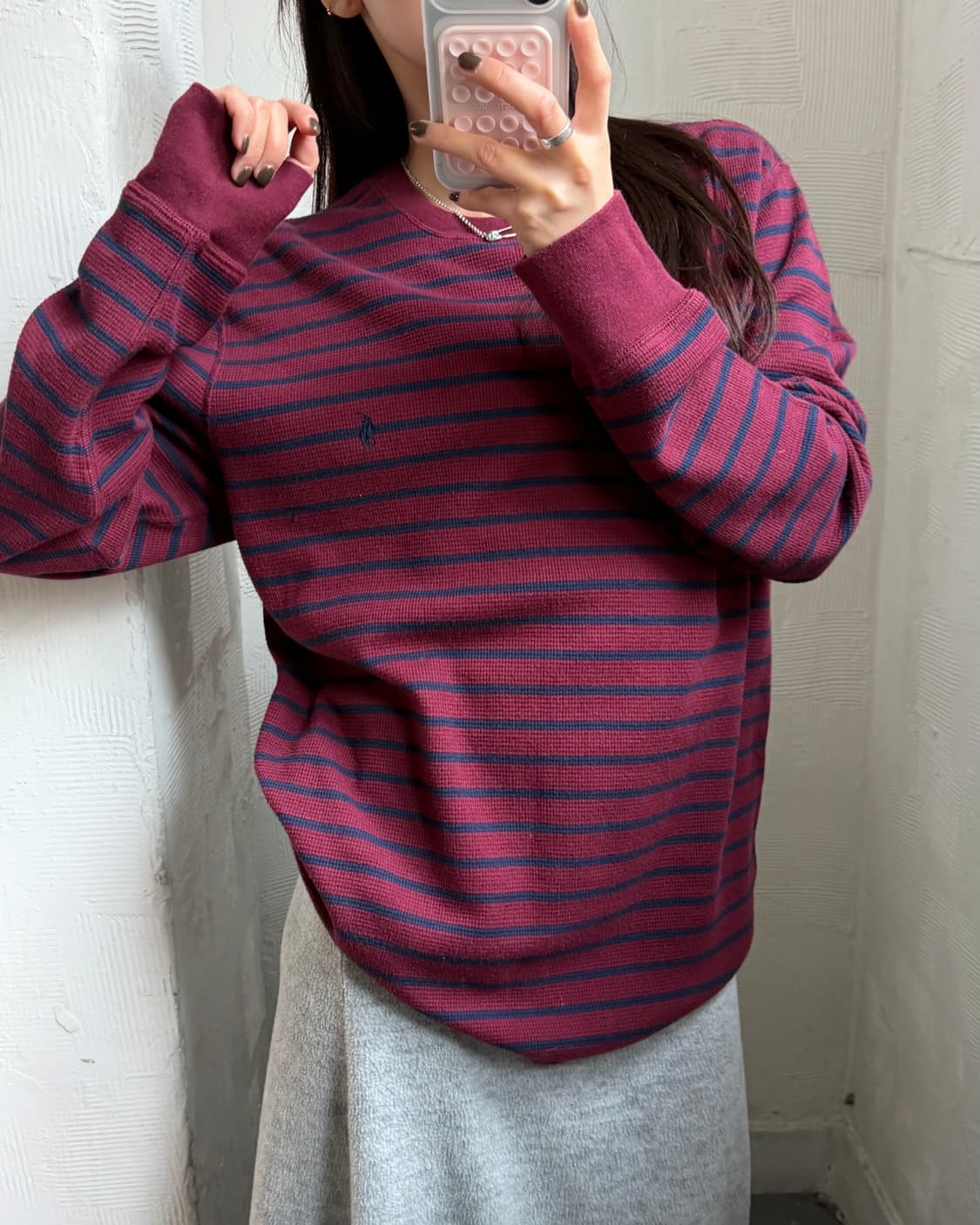 Polo 폴로 랄프로렌 신형 버건디 단가라 와플 롱 슬리브 상품이미지2