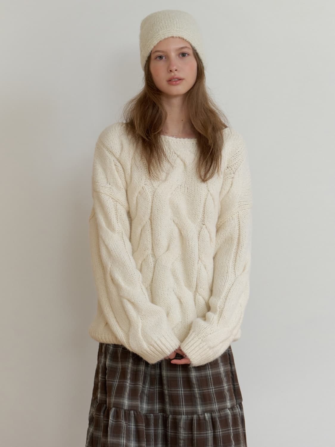 Ruana overfit knit (ivory) 상품이미지1