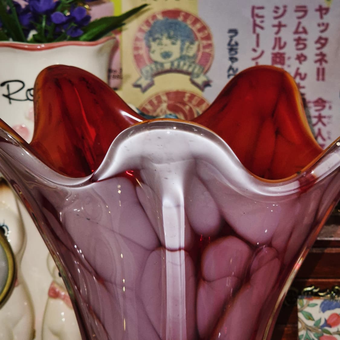 70s 이디얼 아트글라스 루비 마블 화병 상품이미지6