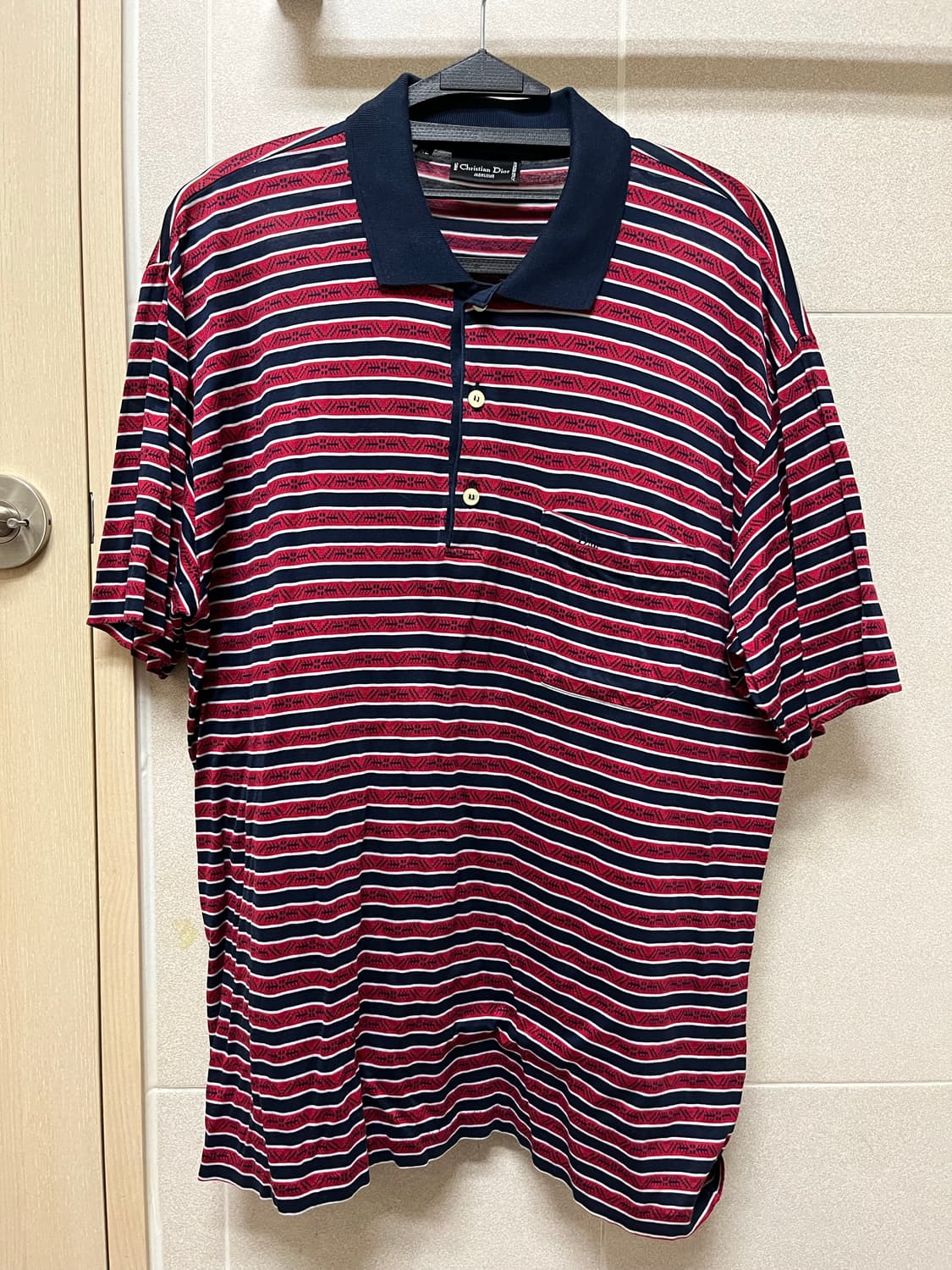빈티지 크리스찬 디올 스트라이프 폴로 셔츠 XL 상품이미지1