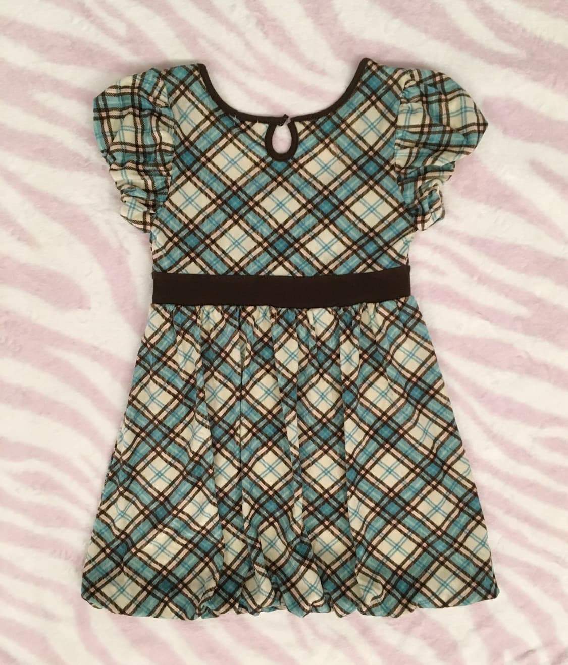 데이지러버즈 깅엄체크 벨벳 퍼프소매 탑 원피스 라떼갸루 헤이세이 상품이미지4