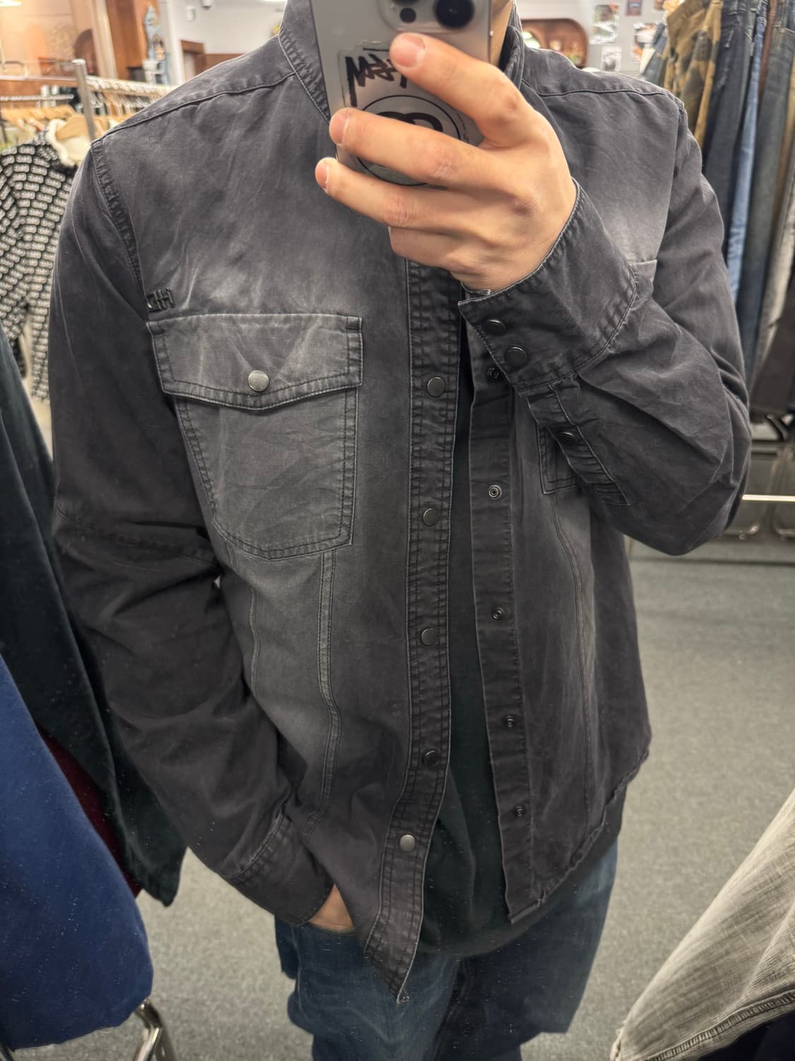 L)할리데이비슨 vintage 블랙 스톤 워싱 데님 긴팔셔츠 상품이미지1