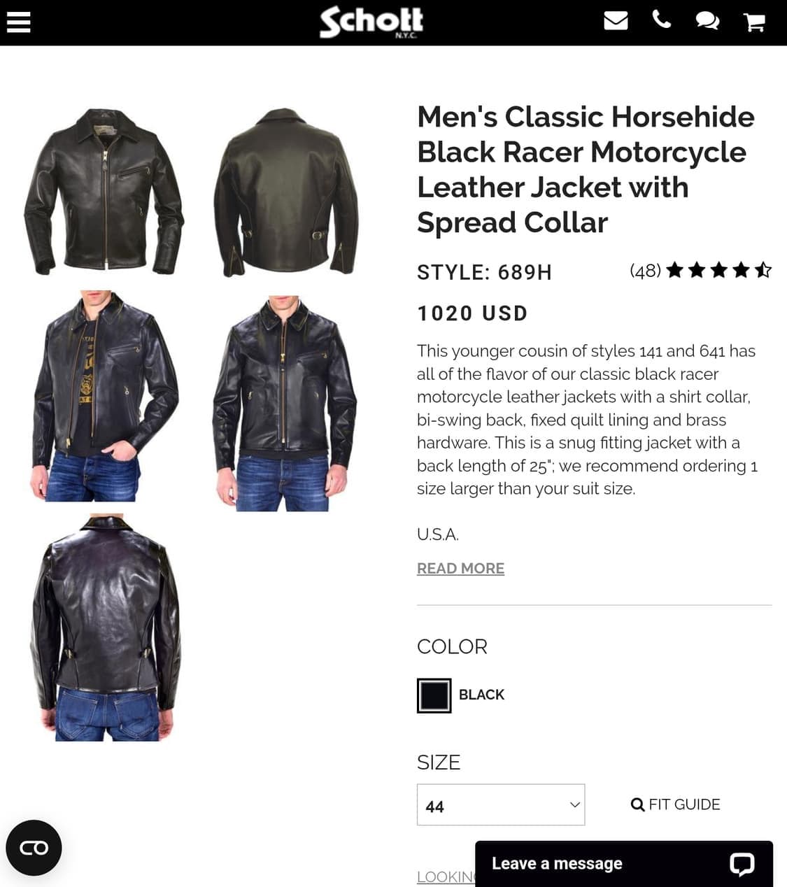 쇼트 홀스하이드 가죽자켓 689H 50사이즈 110~ 상품이미지10