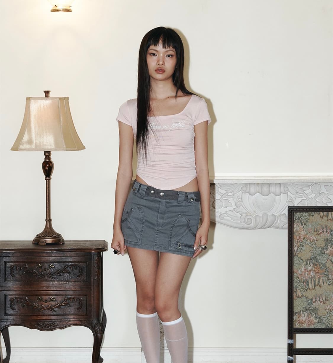 플리즈노팔로우 Romy Logo Short Top 베이비 핑크 상품이미지1
