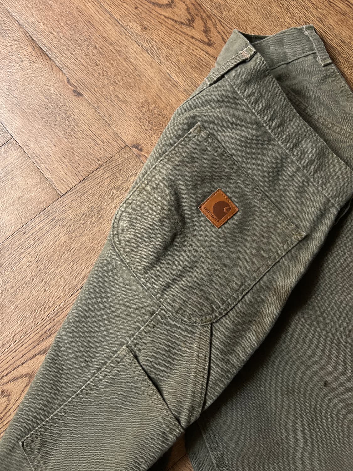 [31]칼하트 USA 더티 데미지드 모스그린 싱글니 카펜터 워크 팬츠 상품이미지8