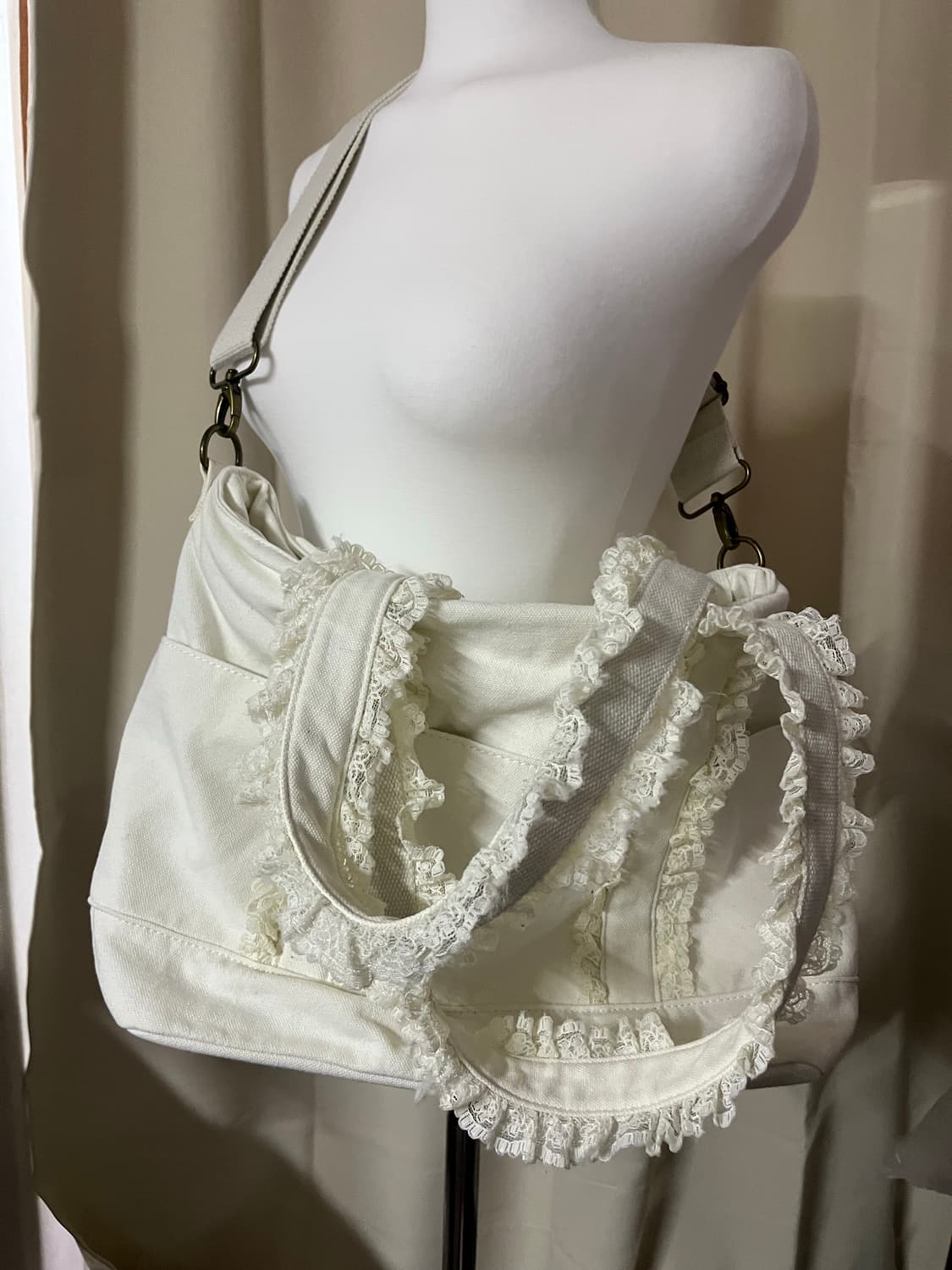 피치존 레이스 캔버스재질 가방  상품이미지10