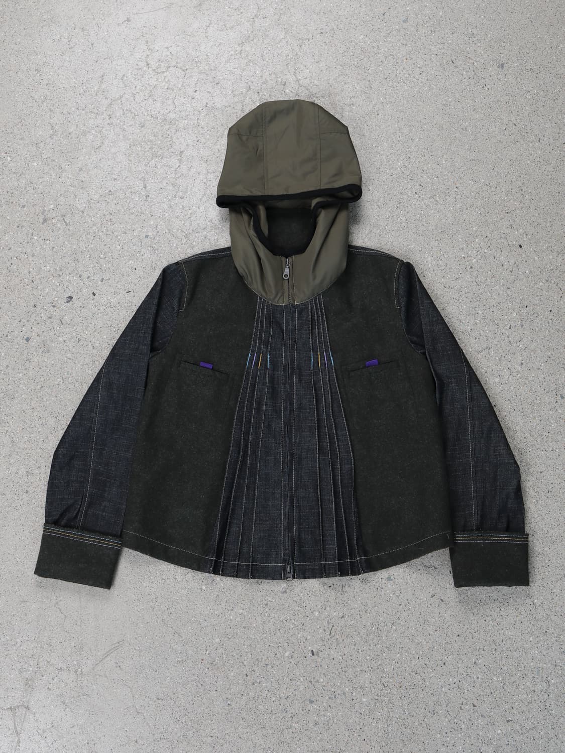 M.F.G Mixed Fabric Pleated Hooded Jacket 상품이미지2