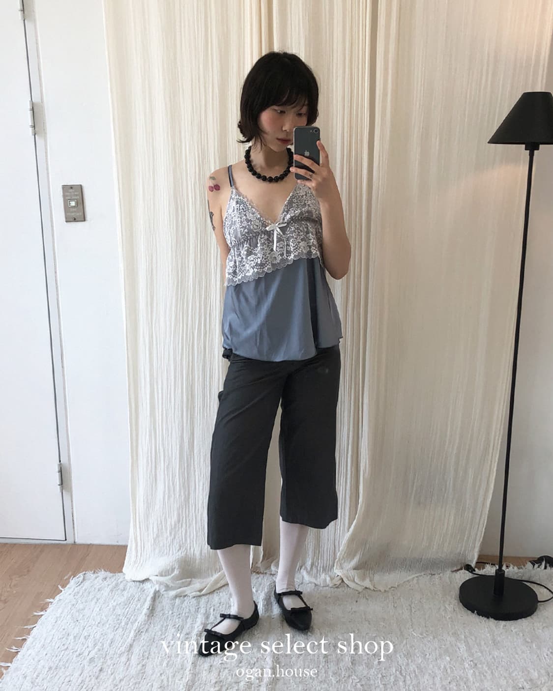 vintage blue mist lace slip cami top 상품이미지3