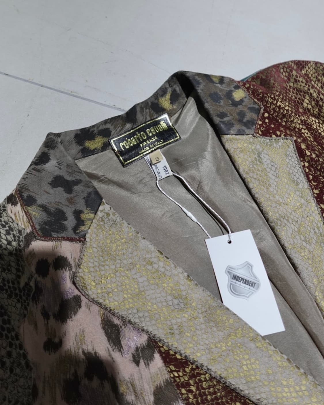 80s 로베르토 카발리 레더 패치워크 자켓 상품이미지4