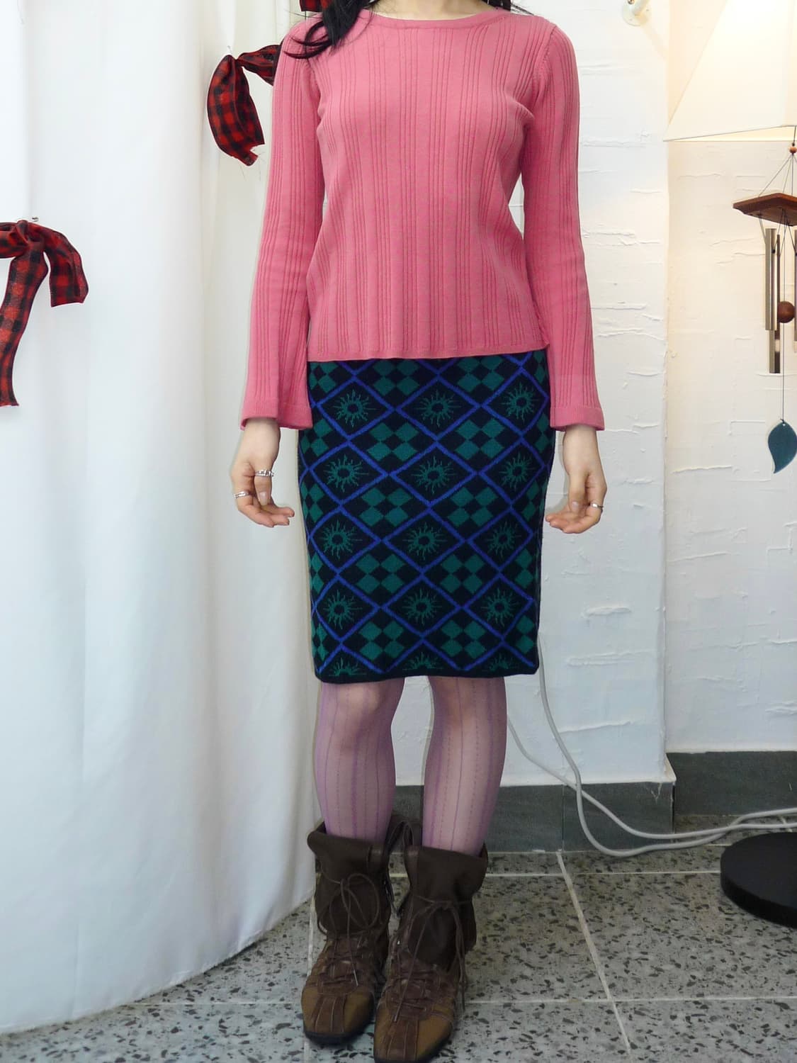 flared cuff pink knit 상품이미지3