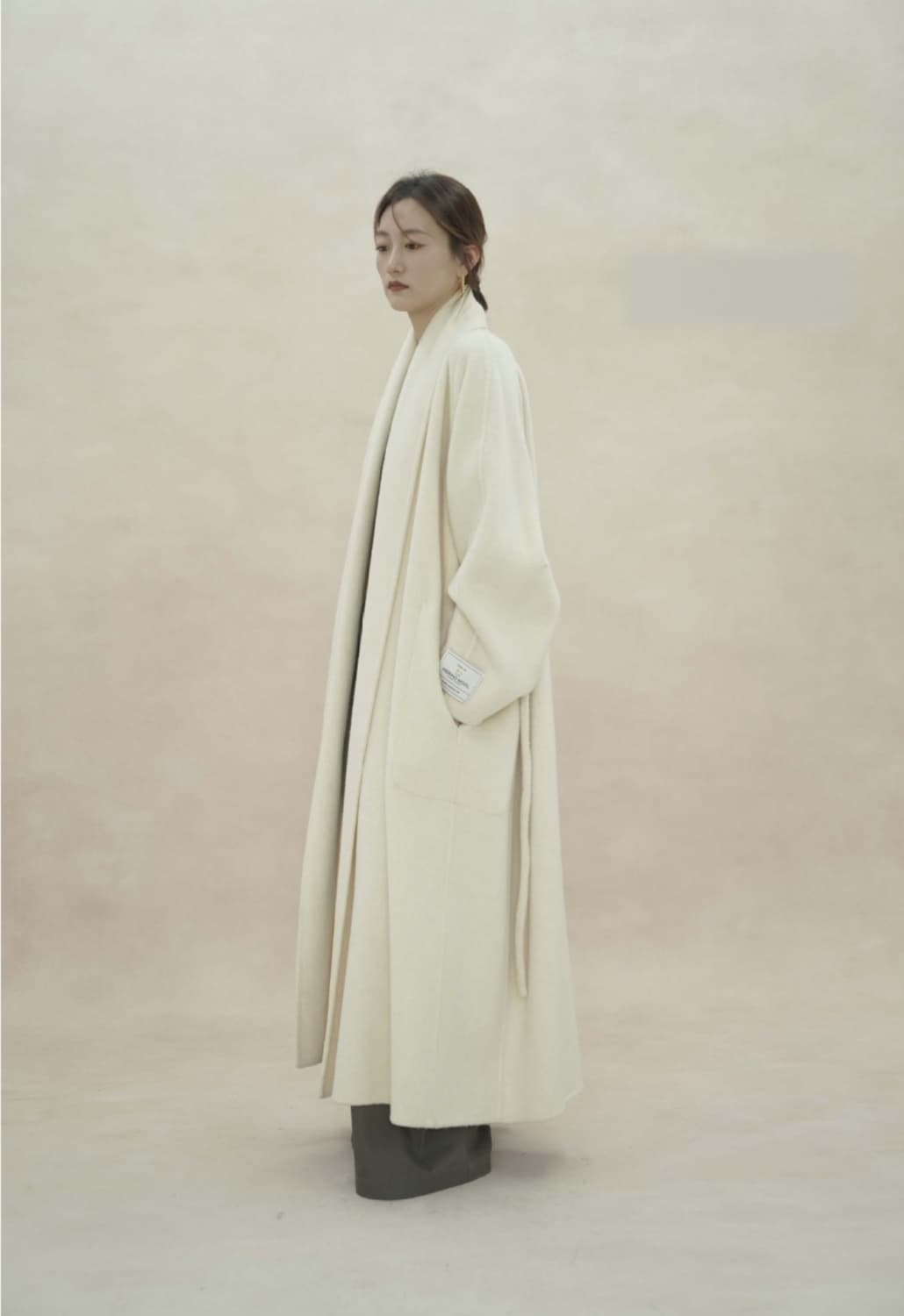 핸드메이드 프리미엄 벨티드 롱 더블페이스 울 로브 코트 상품이미지3