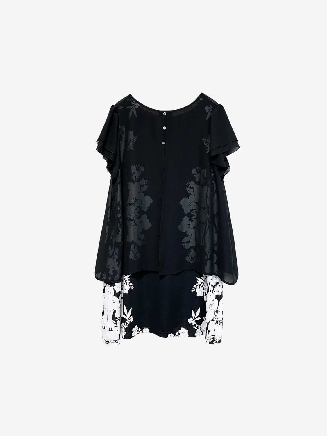 Sheer Layered Flower Blouse - Black 상품이미지5