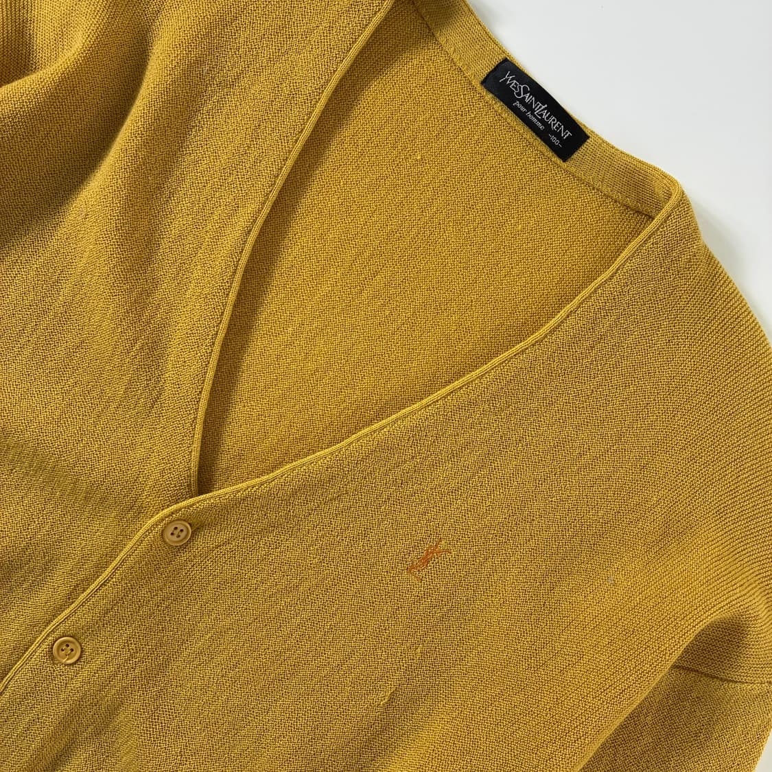 YSL 입갱로랑 90‘s 머스타드 옐로우 자수 퓨어울 가디건 상품이미지3