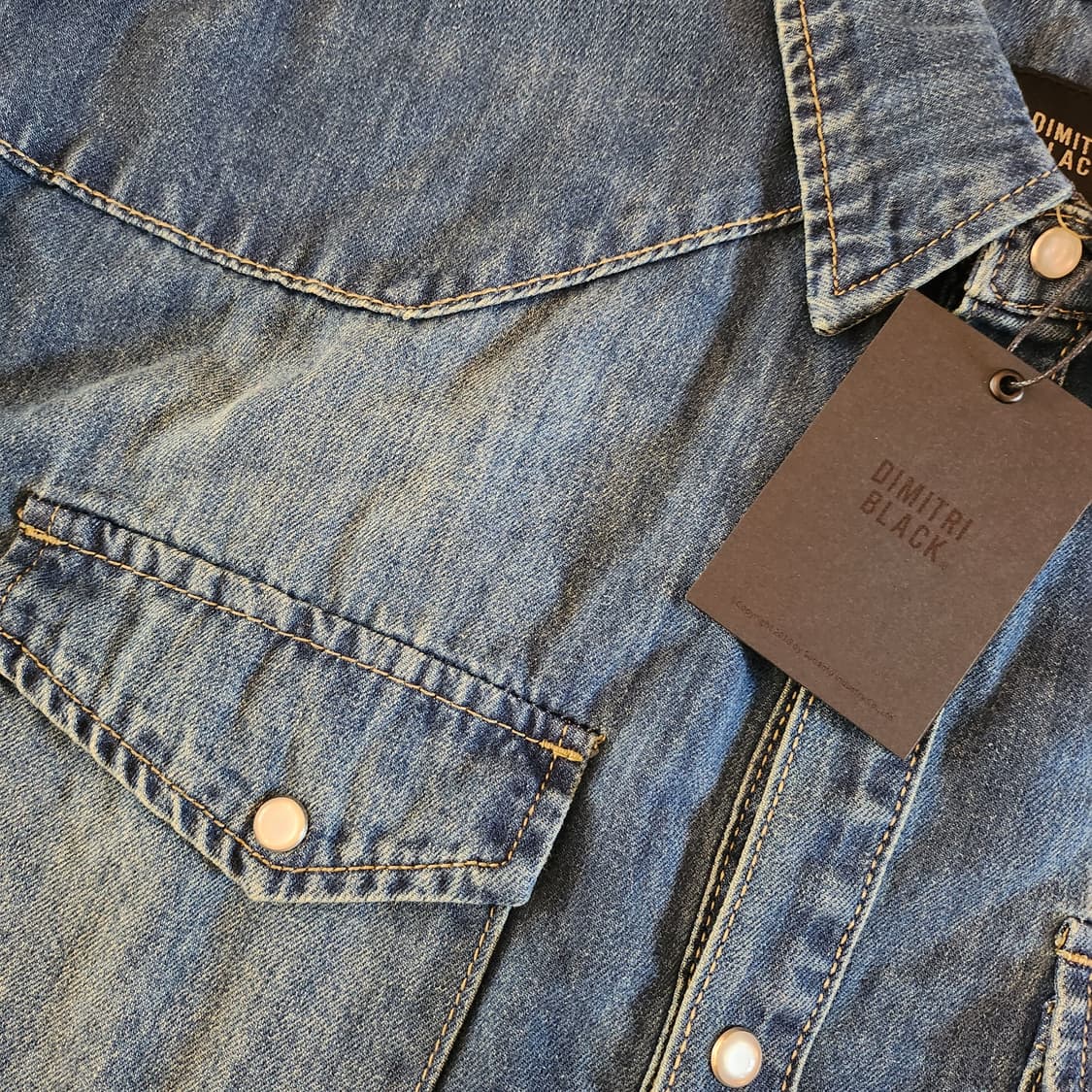 디미트리 블랙 데님 반팔셔츠●물빠짐이 심하지않아요(3~5번 사진참조) 상품이미지4
