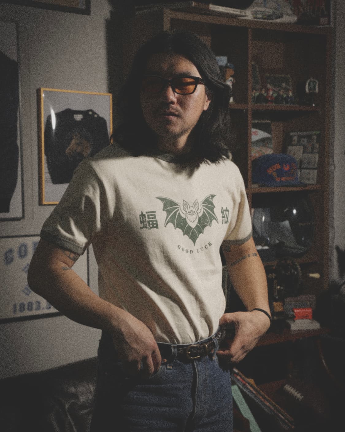 모쿠토 박쥐패턴(Good Luck) 링거티 - 올리브 M/L/XL  상품이미지7