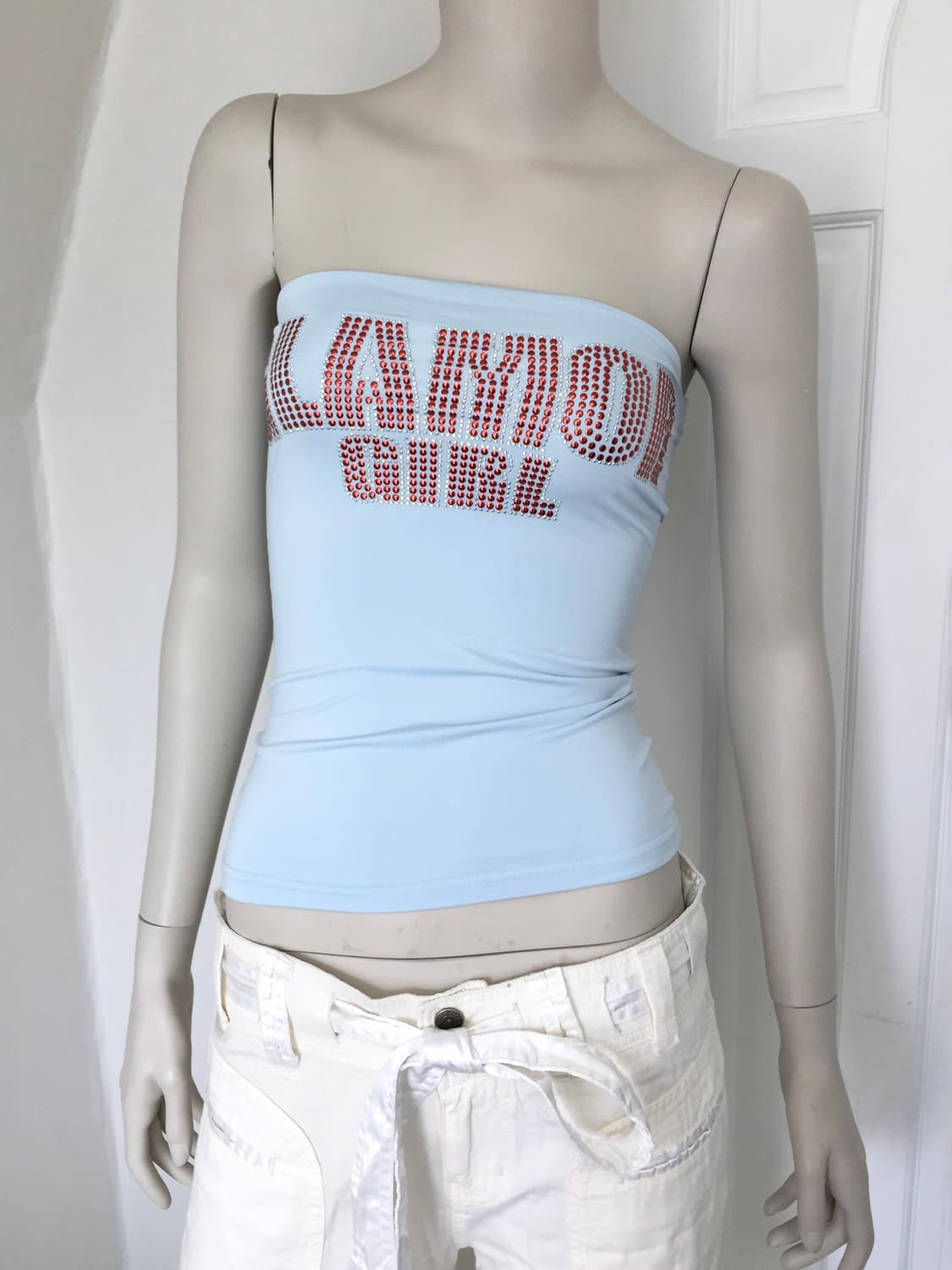 Rhinestone Lettering Tube Top Blue 상품이미지2