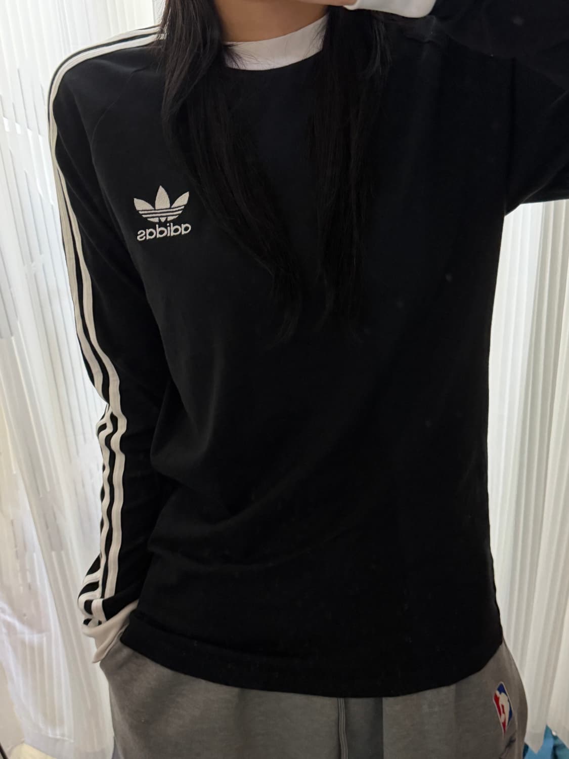 아디다스 블랙 삼선 긴팔티 s 상품이미지1