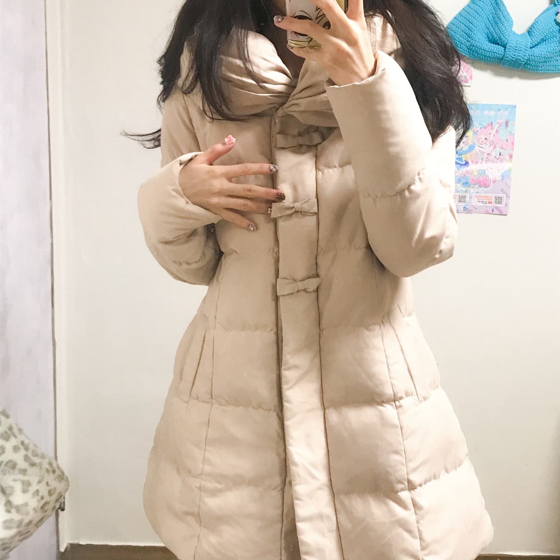 빈티지 핑크 리본 패딩 히메갸루 로걀 라떼 히메카지 헤이세이 발레코어 상품이미지2