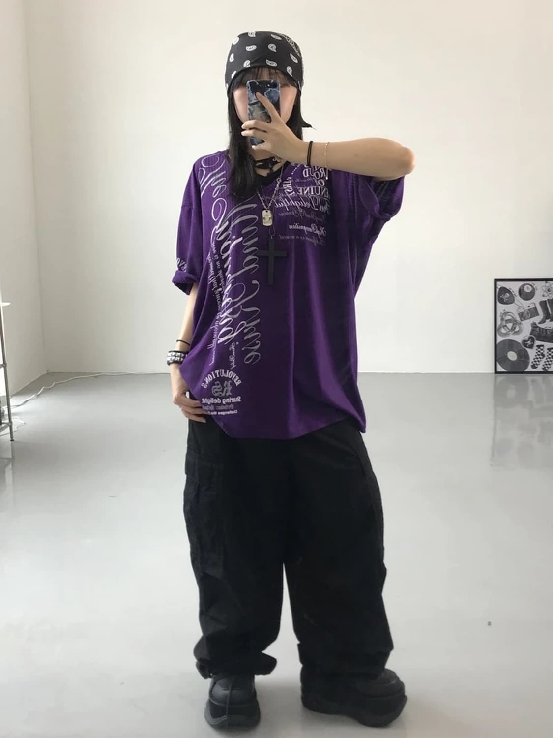 펑크 레터링 레이어드 목걸이 반팔  상품이미지2